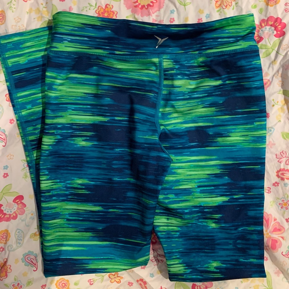 Old Navy Girls Colorful Blue & Green Workout Leggings - Large